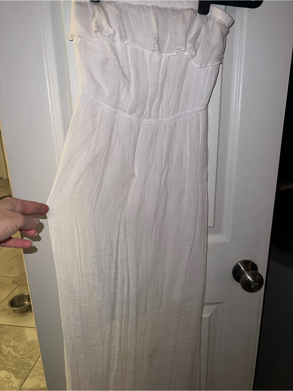 No Boundaries White Strapless Ruffle Maxi Dress